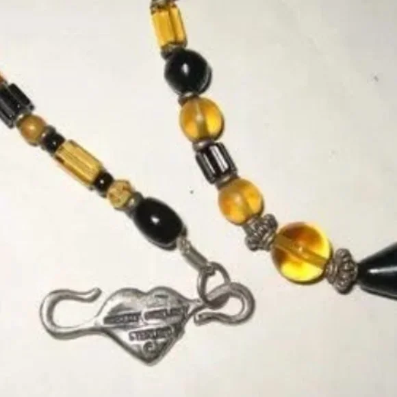 ❤️ROBERT SHIELDS STERLING HEART AMBER ONYX SPIRIT ANIMAL NECKLACE